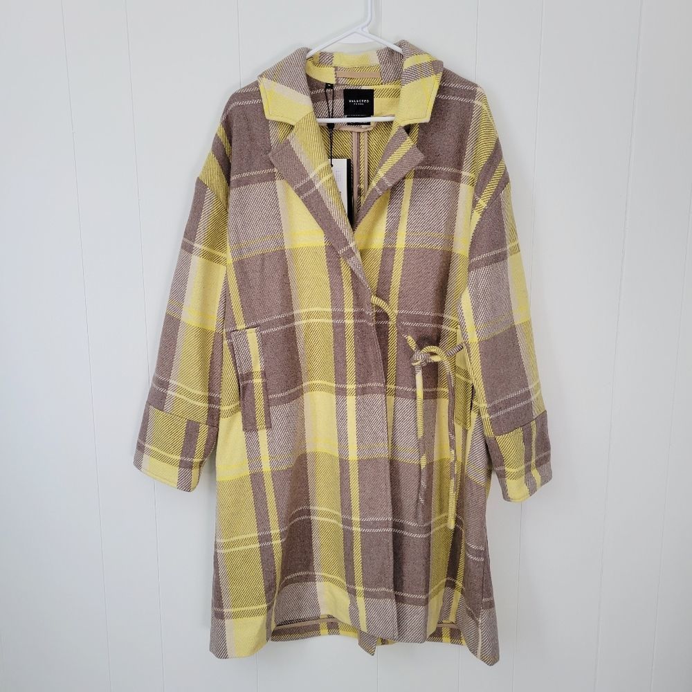 Selected Femme Wool Blend Snap Yellow Plaid Coat